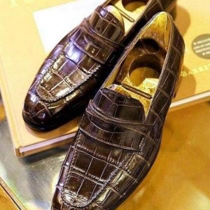 Handmade Men's Alligator Skin Shoes,..
