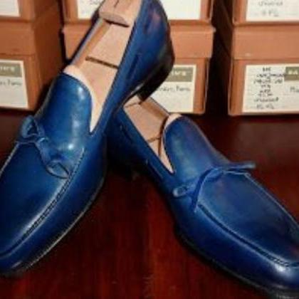Handmade Blue Customize Leather Party Wear Loafer..