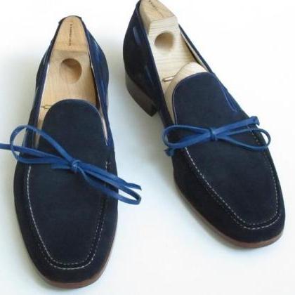 Luxury Navy Blue Tassels Moccasin Shoes,..
