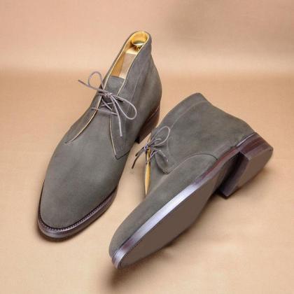 Handmade Chukka Gray Suede Lace Up Boot For..