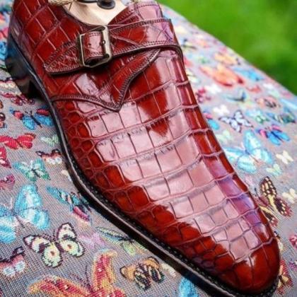 Fashion Redish Alligator Skin Monk Shoes,..