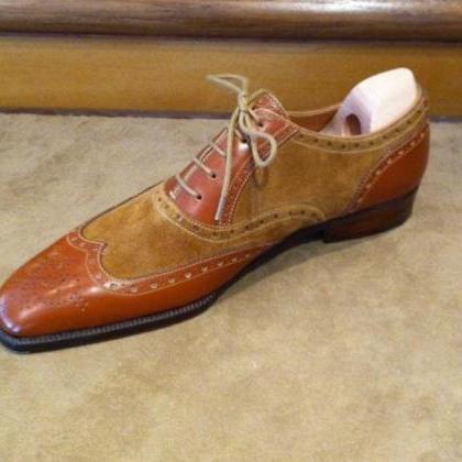 Gifted Brown Wingtip Brogue Leather Suede Lace Up..