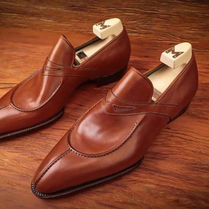 Elegant Men's Handmade Brown Split..