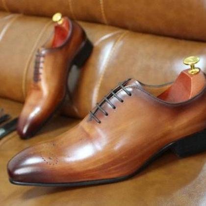 Handmade Men's Brown Derby Shoes,..