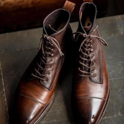 Handmade Men's Brown Cap Toe Ankle..