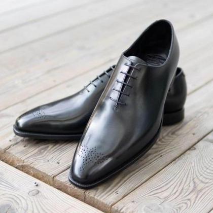 Handmade Black Brogue Leather Office Lace Up Shoes