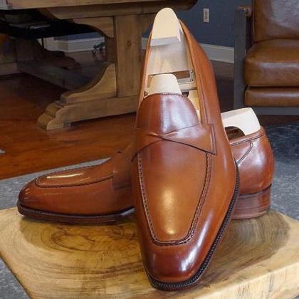 Men's Brown Moccasin Shoes, Handmade..