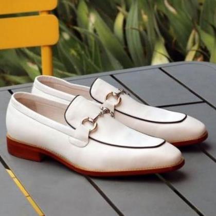 Top Fashion White Moccasin Genuine Leather Dress..