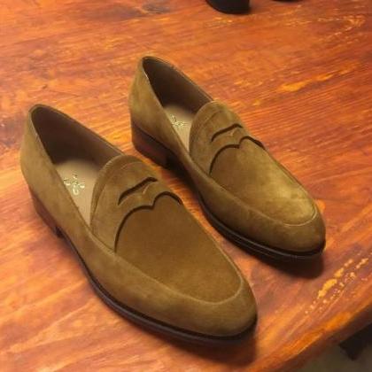 Men Edition Brown Suede Penny Loafers Moccasin..