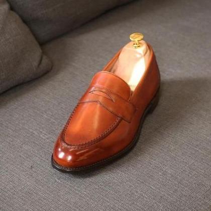 Unique Hand Made Brown Moccasin Loafer Leather..