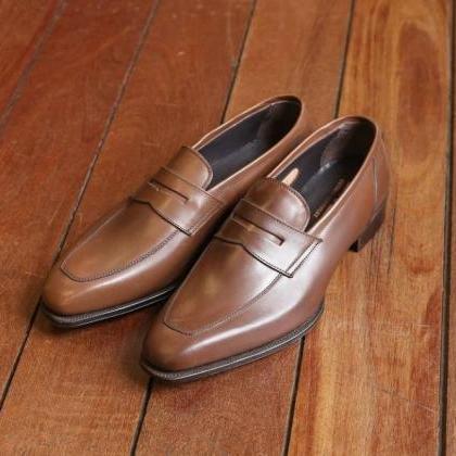 Trendy Brown Moccasin Leather Shoes, Handmade..