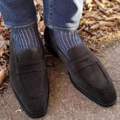 Handmade Black Moccasin Suede Formal Wear Shoes