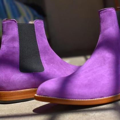 Elegant Men's Handmade Purple Chelsea..