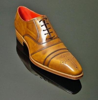 Handmade Tan Cap Toe Brogue Leather Lace Up Shoes For Decent Personality