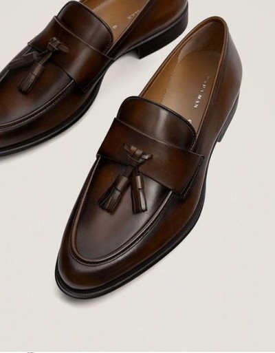 Classic Men Elegant Handmade Dark Brown Tassels Loafer Formal Shoes In Genuine Leather For Gentlemen