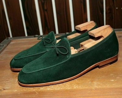 Classic Handmade Men's Green Tassels Loafer Suede Shoes New Loafers Slip on Shoes