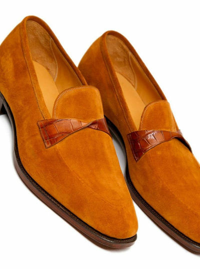 Gorgeous Wear Men's Brown Loafer Suede Handmade Formal Shoes