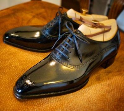 Handmade Luxury Black Brogue Oxfords Lace Up Office Leather Shoes
