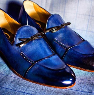 Classic Handmade Blue Leather Gorgeous Looking Customize Loafers Shoes