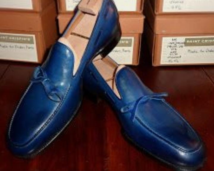 Handmade Blue Customize Leather Party Wear Loafer Shoes