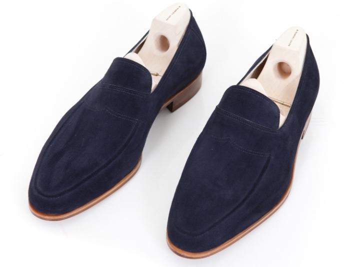 Trendy Men's Handmade Suede Navy Blue Moccasin Formal Shoes