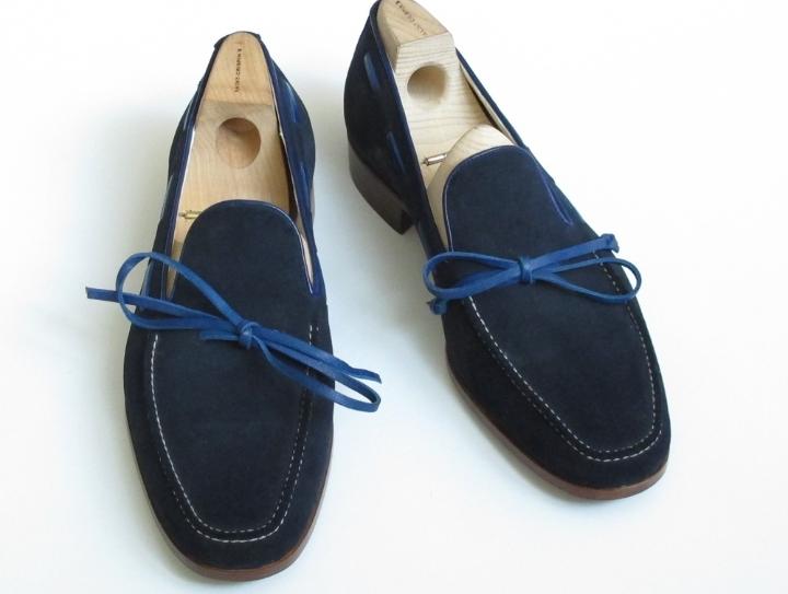 Luxury Navy Blue Tassels Moccasin Shoes, Men's Suede Wedding Wear Shoes