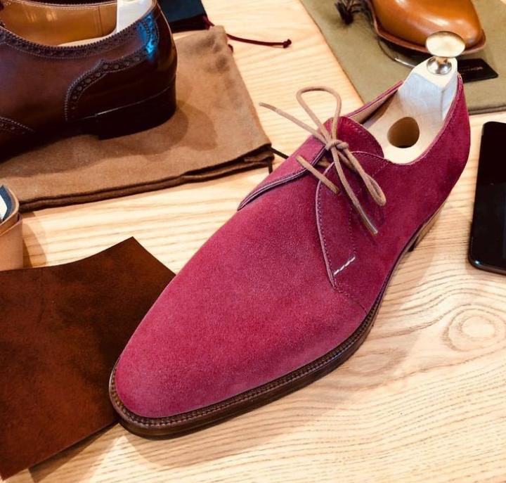 Handmade Men's Gentlemen Looks Chukka Reddish Suede Lace Up Shoes