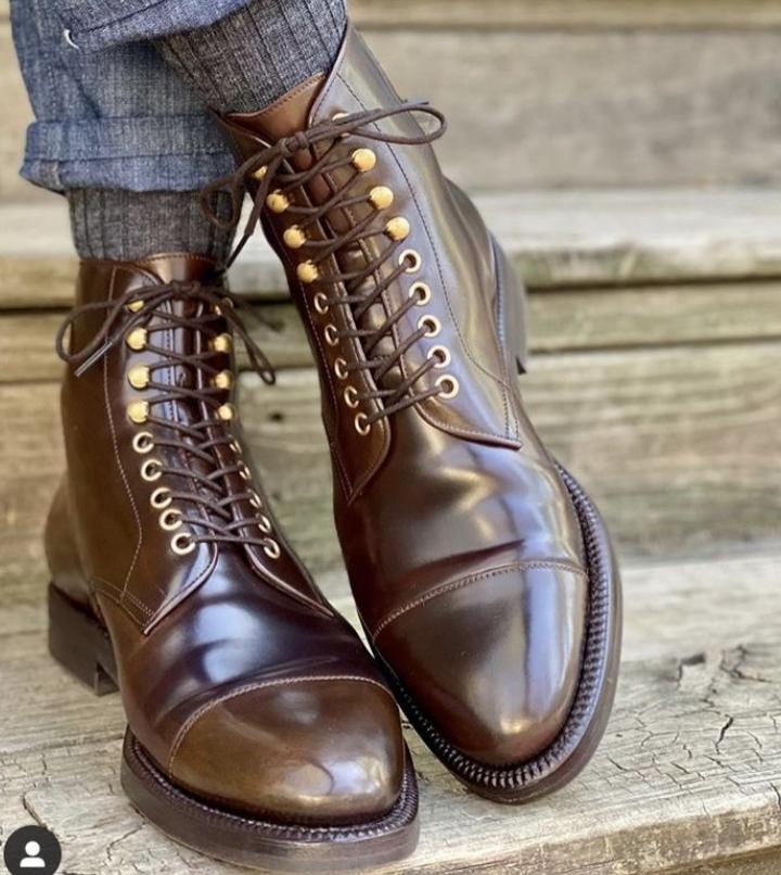 Fashion Dark Brown Ankle High Cap Toe Leather Lace Up Boot