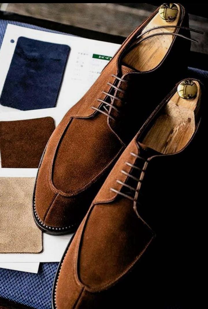 Handmade Men's Brown Split Toe Design Suede Lace Up Formal Wear Shoes