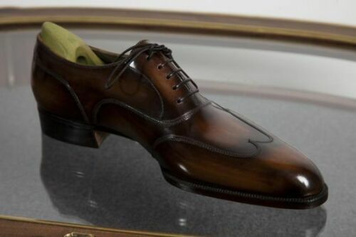 Wedding Wear Men's Handmade Brown Black Wingtip Lace Up Genuine Leather Shoes