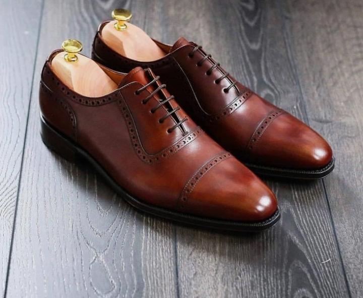 Classic Handmade Men's Oxfords Brown Cap Toe Shoes, Genuine Leather Lace Up Shoes