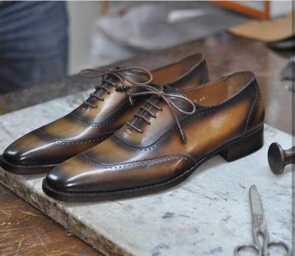 Classic Handmade Men's Two Tone Genuine Leather Lace Up Wedding Shoes