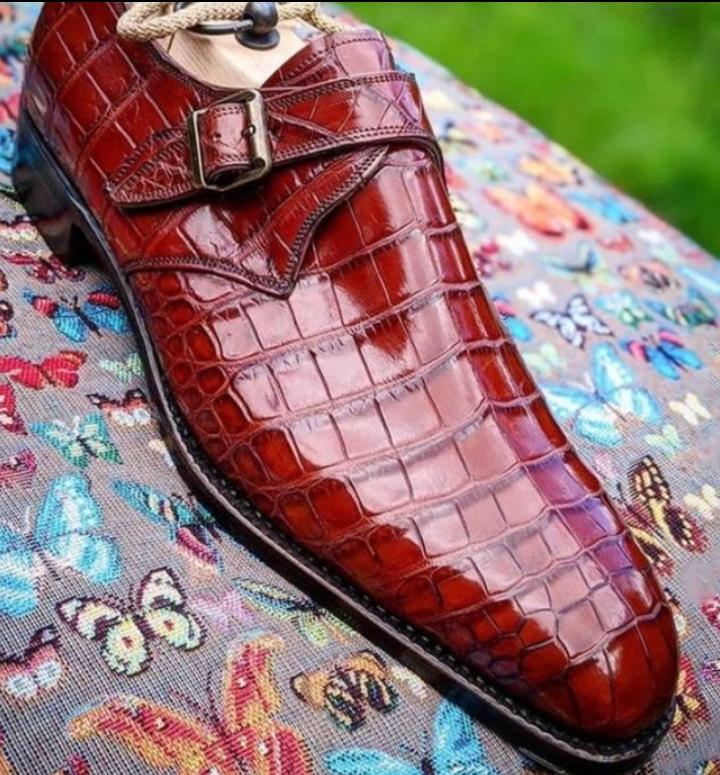 Fashion Redish Alligator Skin Monk Shoes, Men's Customize Leather Wedding Shoes