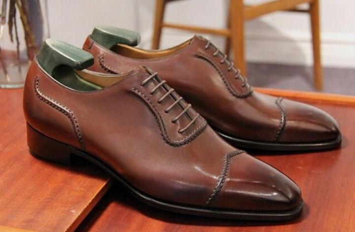 Handmade Dark Brown Wingtp Genuine Leather Lace Up Shoes