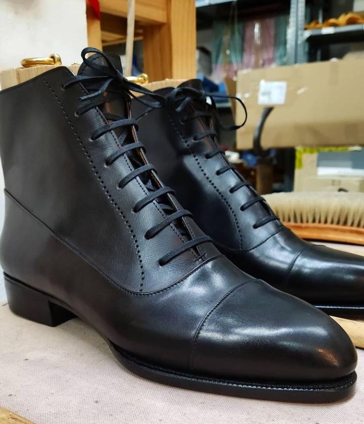 Hand Made Black Genuine Leather Rangers Lace Up Boot