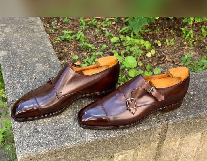 Trendy Men's Hand Stitch Double Monk Strap Leather Shoes