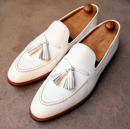Decent Wear Men's White Tassels Loafers Leather Shoes