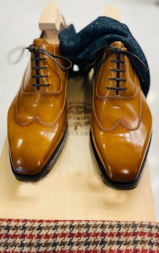 Decent Wear Men's Brown Wingtip Genuine Leather Lace Up Shoes