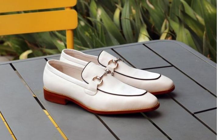 Top Fashion White Moccasin Genuine Leather Dress Wear Shoes