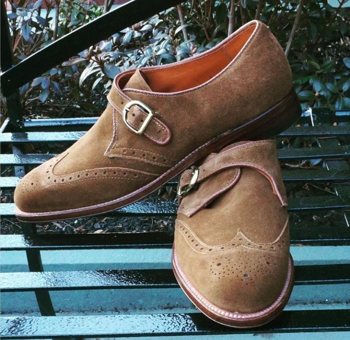 Handmade Men's Brown Single Monk Strap Formal Shoes