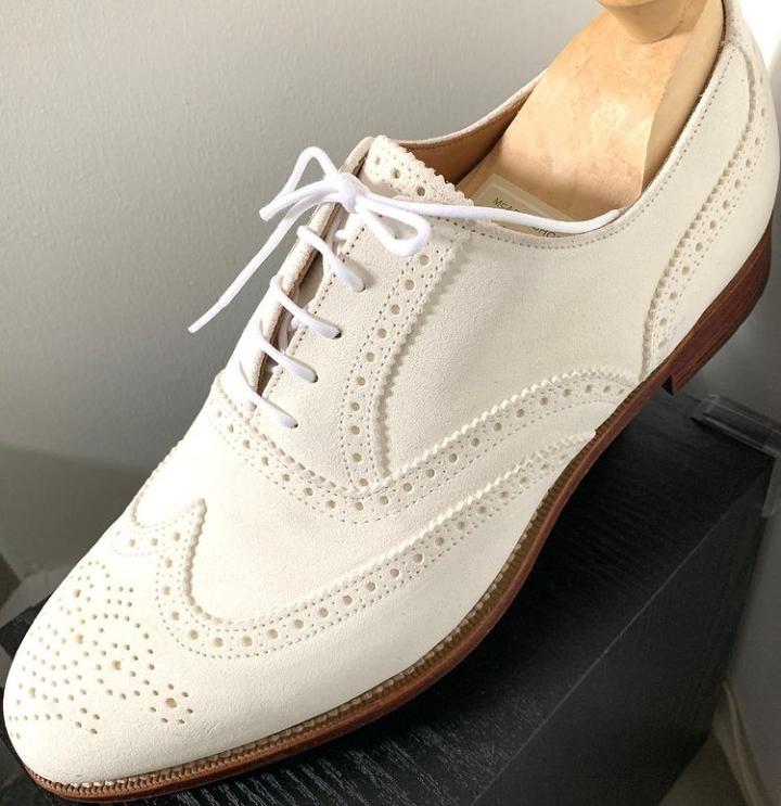 Hand Stitch White Oxfords Genuine Suede Lace Up Wedding Shoes