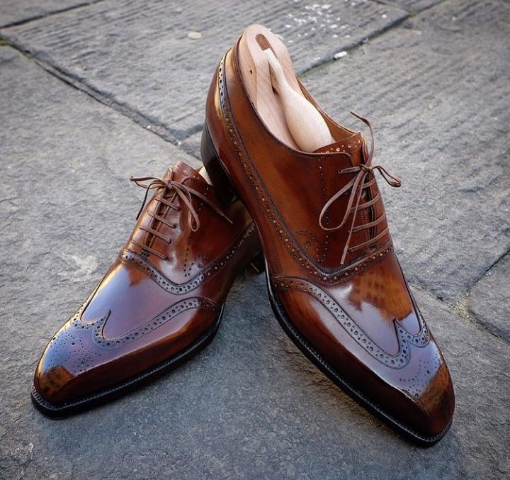 Handmade Brown Oxfords Wingtip Brogue Leather Lace Up Shoes