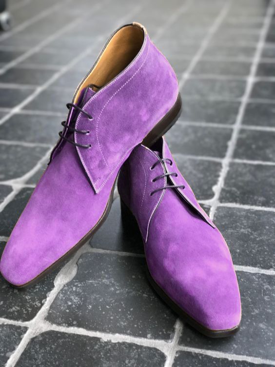Classic Men' S Handmade Purple Chukka Lace Up Suede Boot