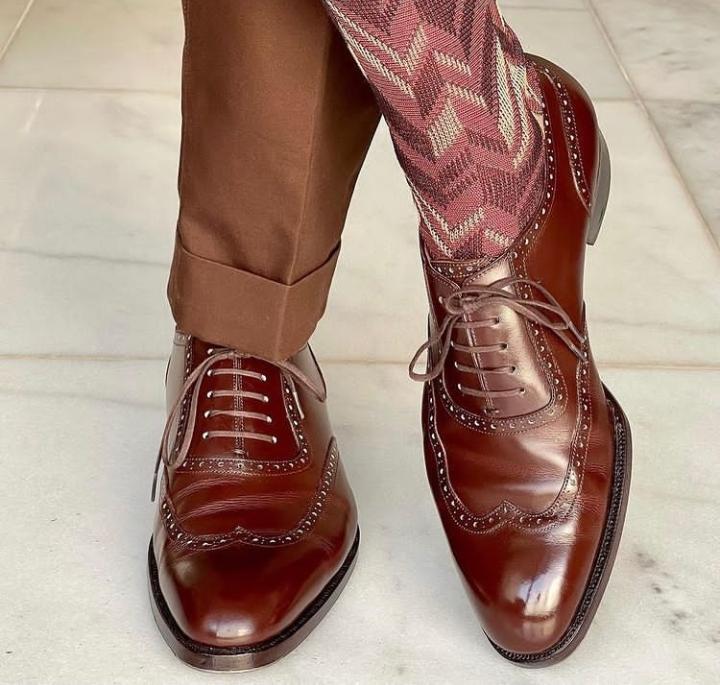 Decent Wear Men's Brown Oxfords Wingtip Lace Up Leather Shoes