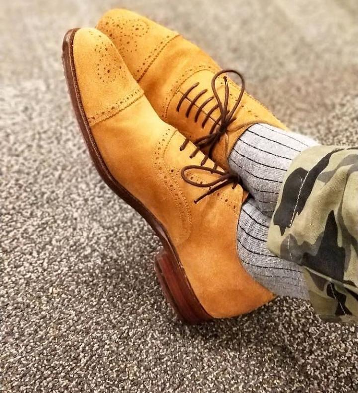 Trendy Men's Hand Made Tan Brown Oxfords Cap Toe Lace Up Suede Shoes