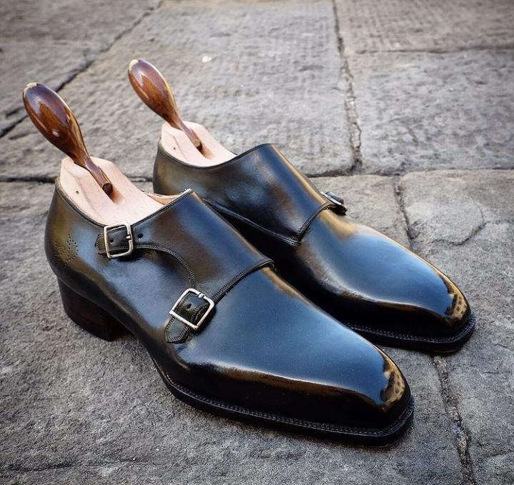 Awesome Wear Men's Black Hand Made Genuine Leather Shoes, Double Monk Strap Wedding Shoes