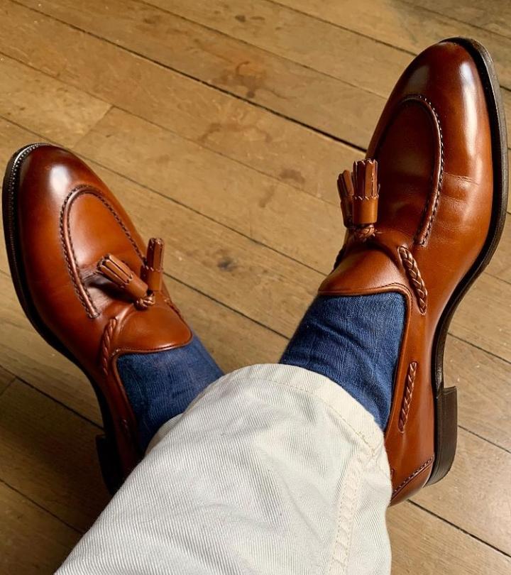 Men's Brown Tassels Loafer Leather Dress Wear Shoes