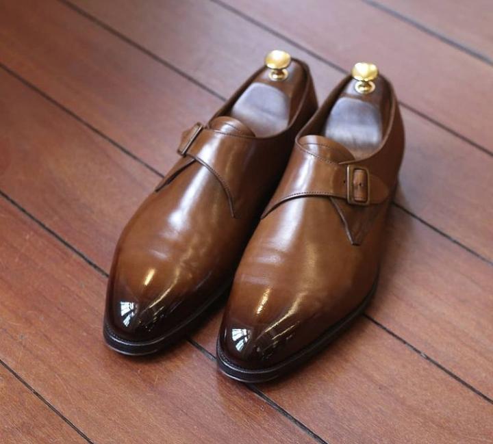 Decent Wear Men's Brown Single Monk Strap Leather Wedding Shoes