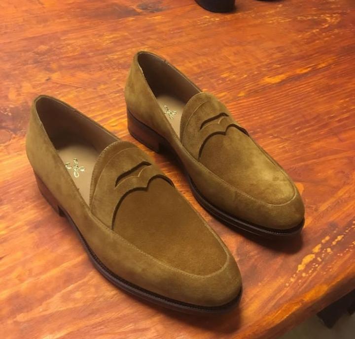 Men Edition Brown Suede Penny Loafers Moccasin Handmade Formal Shoes