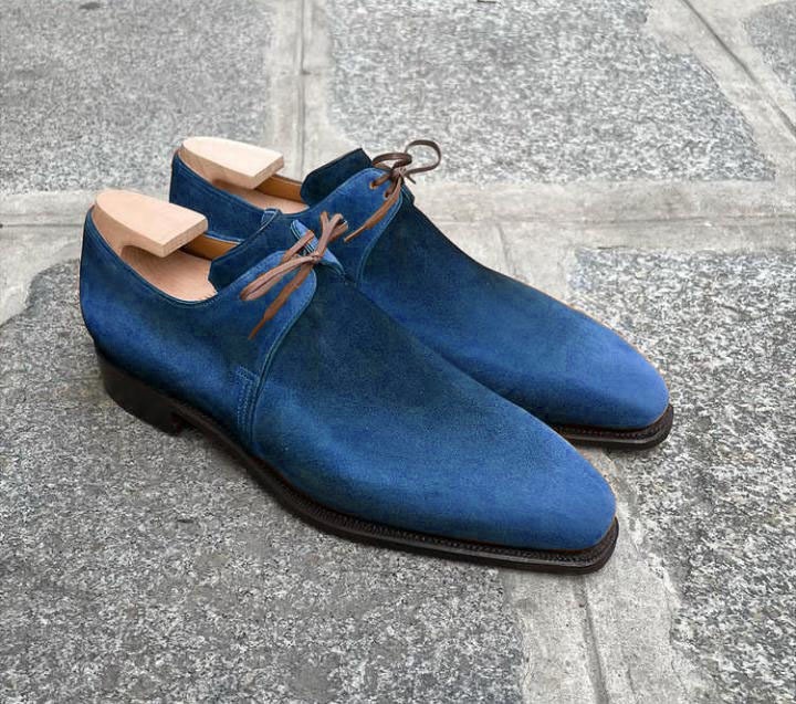 Classic Men's Hand Stitch Blue Chukka Suede Lace Up Formal Shoes